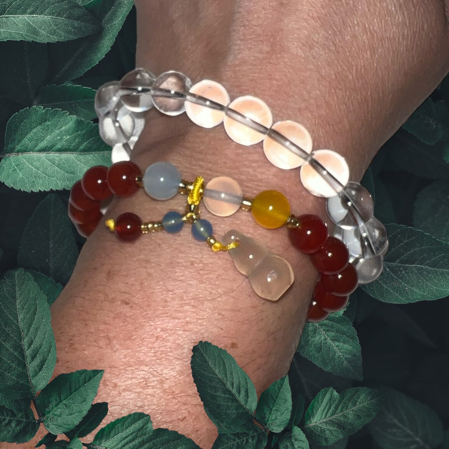 Custom - Bracelet-Red Amber - Mix crystal beads-Glass gold bead