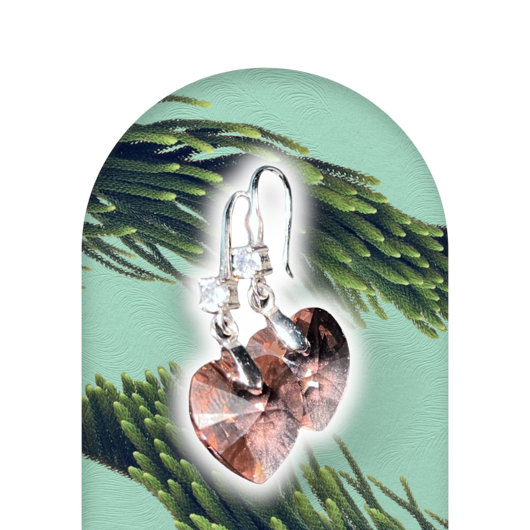 Earrings-925 Sterling Silver, with high end glass crystal from Austria      Pre-Order-           CRYSTAL HEARTS- Cubic Zirconia rounds.